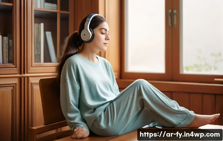 ASMR 체험이 개인적 성장에 미치는 영향 - **Prompt:** "A young woman in her early twenties, dressed in comfortable and modest loungewear consi...