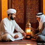 Home 19 ASMR과 친밀한 관계 형성 - A serene indoor scene featuring two Middle Eastern adults sitting comfortably in a traditional Arabi...